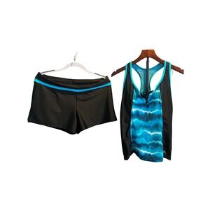 ZeroXposur Womens Tankini Swimsuit Set Pacific Blue Tie Dye Zip Front Large